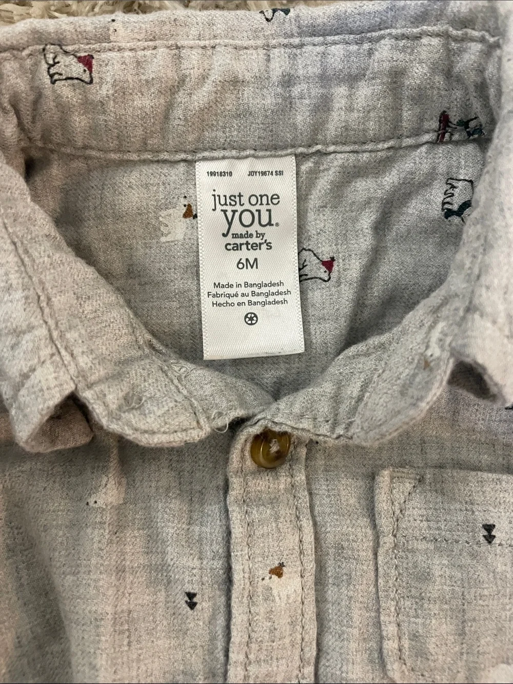 Carter's Light Gray Button-Front Baby One-Piece with Tiny Print